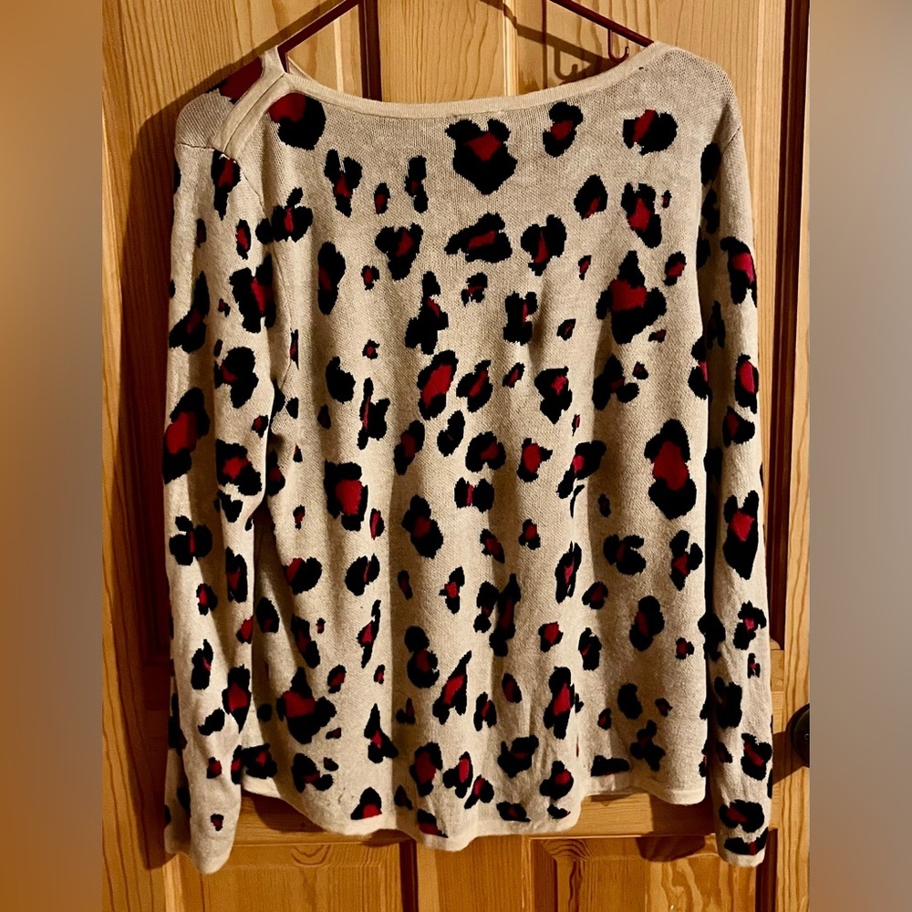 Chico's 2P Leopard Print Sweater Pink Tan Petite Large US 12P Soft Pullover Top